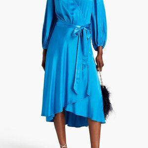 NWT Ghost London Aggie Satin-Crepe Wrap Dress (L)